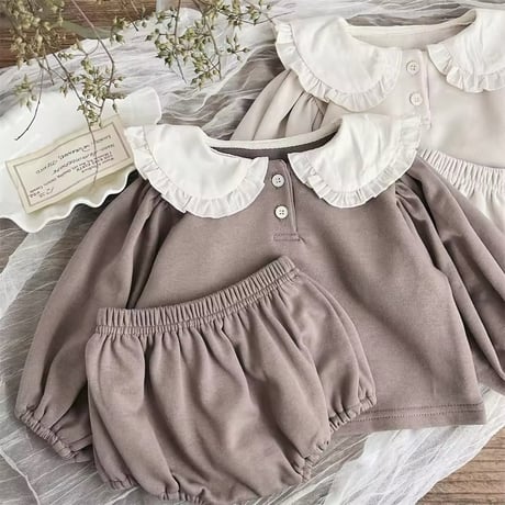 beige gray×coffeeラウンドカラーセットアップ(1062)