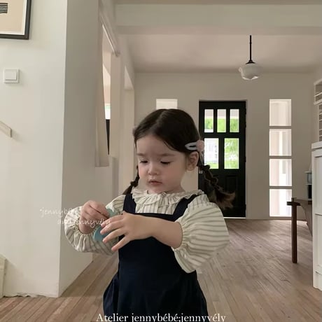 jennybebeストライプシャツ×サロペットモノトーンコーデ(700)