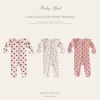 BabyGirl zip長袖ロング丈リブフリルロンパース(1222)