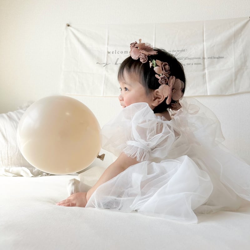 2Color パフスリーブ フレア ドレス プリンセス kids baby 2color パフスリーブチュールスカートロンパース(3362) | こども