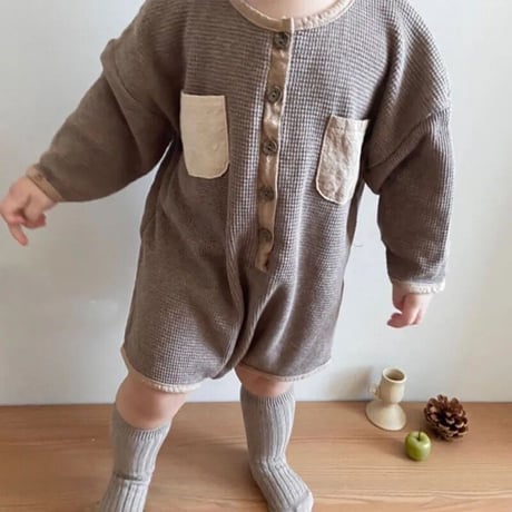 ワッフルWポッケロンパース(3286)