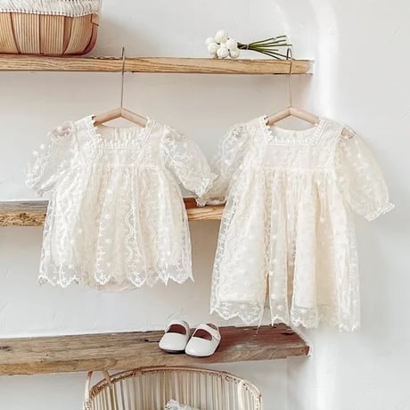姉妹お揃いナミナミレースロンパースorワンピース(2255)