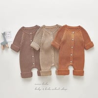 3color 秋カラーニットロングロンパース(1860)
