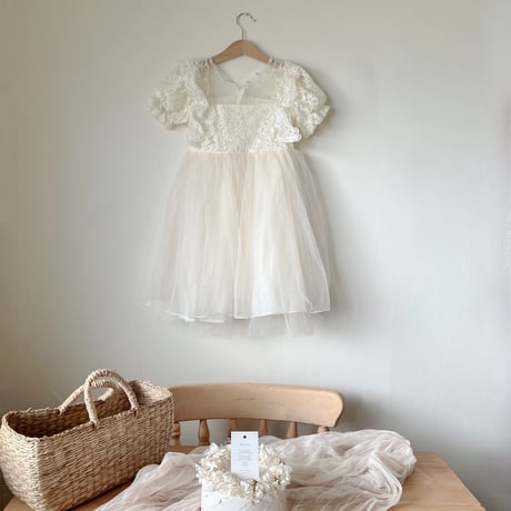 kids 3color ショルダーフリルシフォンチュールパステルドレス(3108)