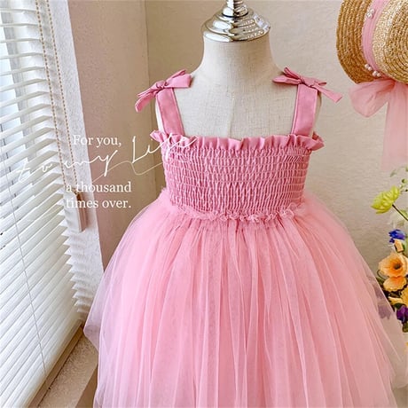 kids yellow/pinkシャーリングpopチュールドレス(4138)