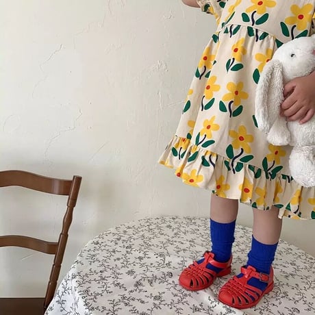 kids 2pattern花柄Vネックワンピース(1594)