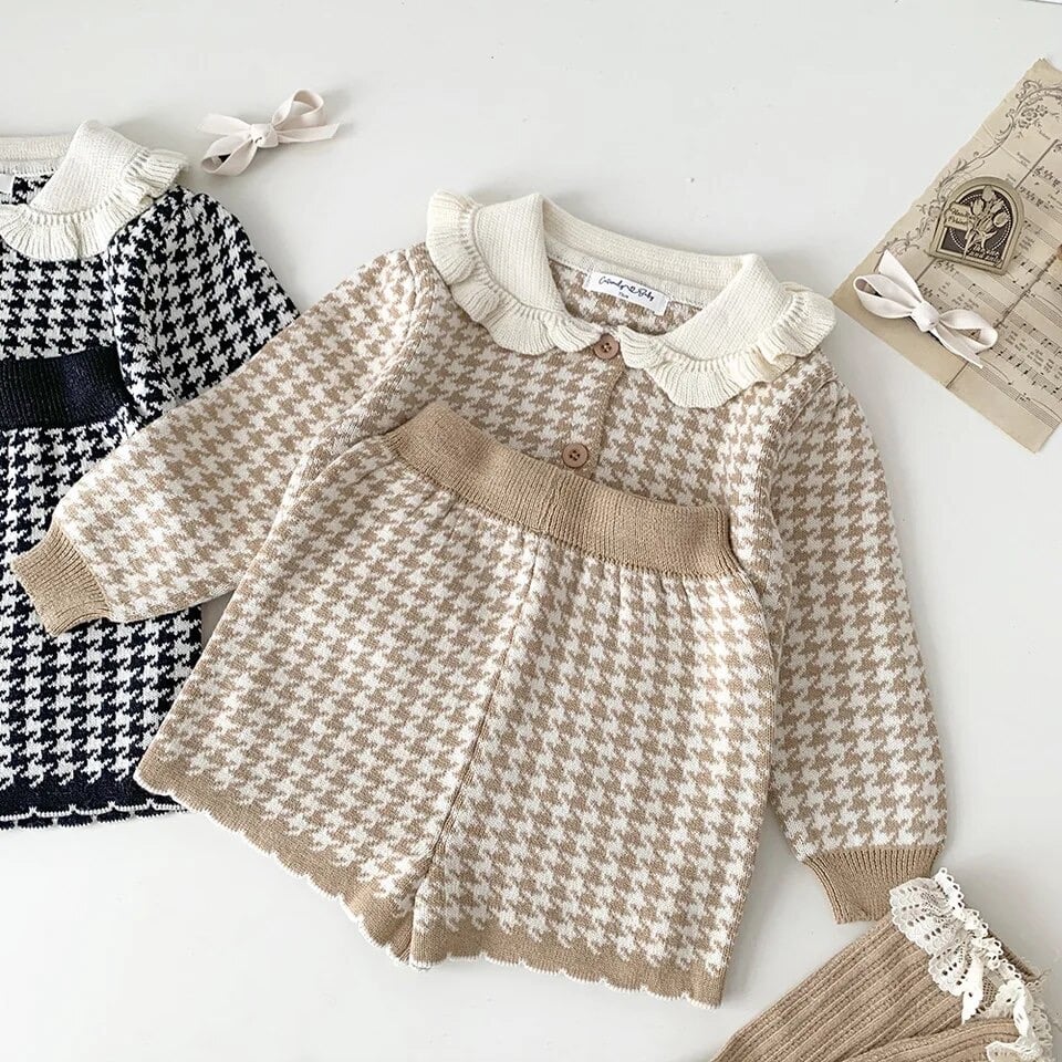 千鳥柄フリル襟ニットセットアップ(3359) | こどもふく🧸mocokids