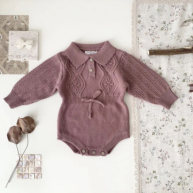 ワントーンかぎ針ニット襟付きロンパース(3280) | こどもふく🧸mocokids