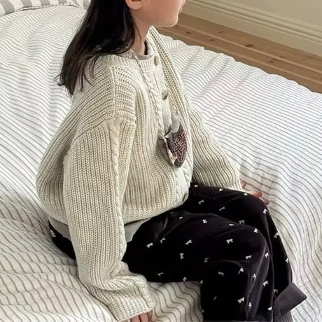 beige/coffee 編み込みニットカーディガン(4166)