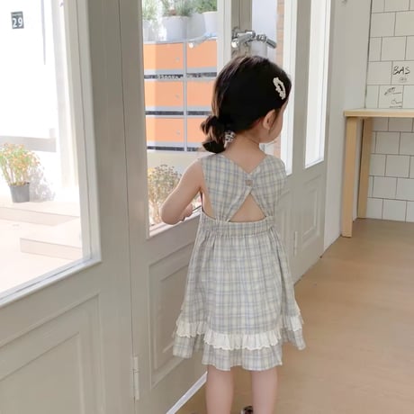 姉妹お揃いペールチェックノースリーブワンピースorスカートブルマサロペット(1395)