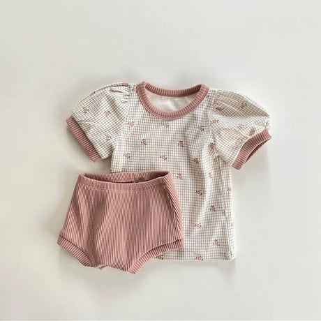 pink / brownフラワーグラフチェックセットアップ(2725)