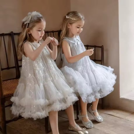 kids silver/champagneスパンコールAラインドレス(1574)