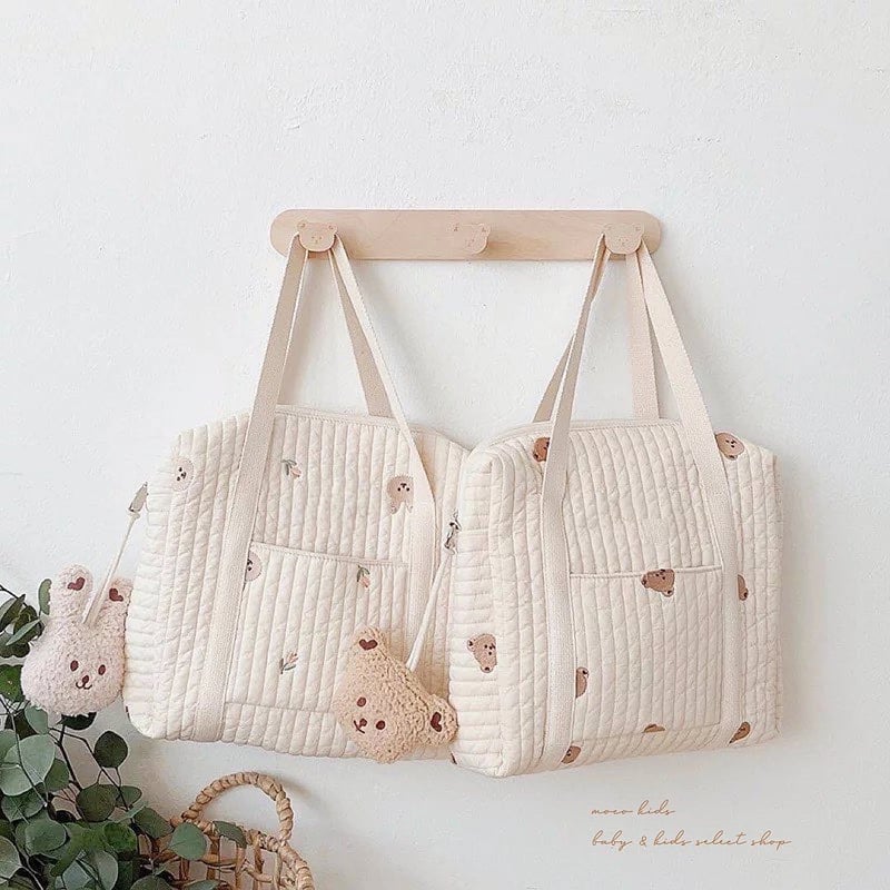 はるちゃん★☆　7つのポケットバッグ　ブラウン　刺繍ヌビトート さくらんぼ 2way マザーズバッグ 刺繍 オリジナル ヌビバッグ ヌ