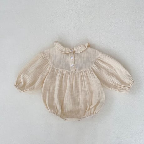 petit frill collar フラワー刺繍リネンロンパース(3272)