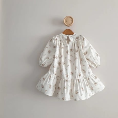 即納◆フローラルパフスリーブcollar shirringワンピース(4008)