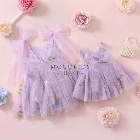 9color flower gardenキャミリボンチュールロンパースドレス(525)