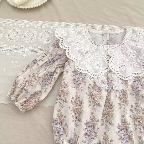 姉妹お揃いヴィンテージローズレースcollarロンパースorワンピース(2031)