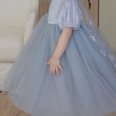 kids ブルーパフバックレースcrystal of snowプリンセスドレス(579)