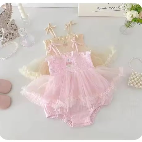 2color リボンキャミシャーリングロゴチュチュスカートロンパース(2269)