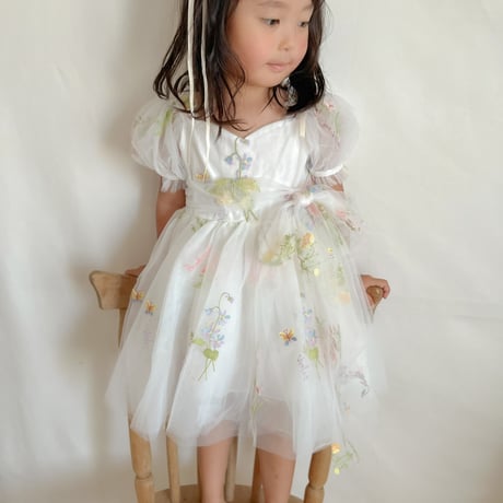 8color flower gardenショートスリーブリボンチュールドレス(916)