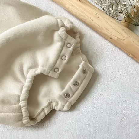 beige/yellow フリースあったかうさ耳ロンパース(820)