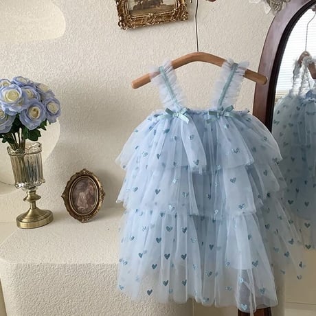 kids heart pink × blue トリプルチュールドレス(3225)