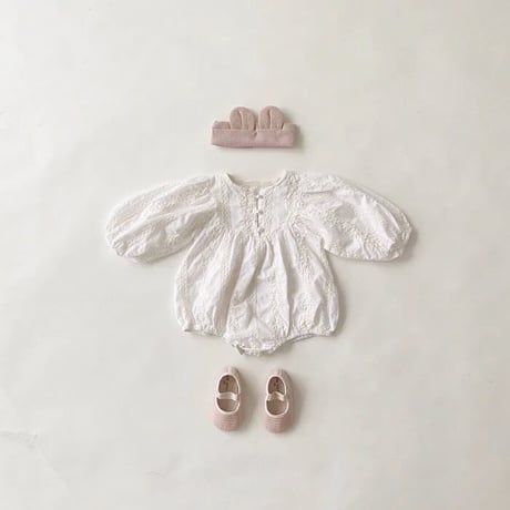 2color パフスリーブリトルフラワー刺繍ロンパース(1764)