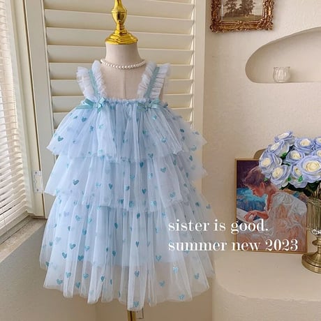 kids heart pink × blue トリプルチュールドレス(3225)