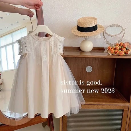 即納あり◆kids 3color A-lineノースリーブフレアドレス(3227)