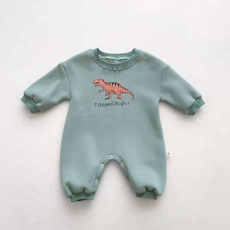 ロング丈ステゴサウルス×トリケラトプス×ティラノサウルス裏起毛ロンパース(2450)