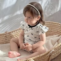BabyGirl モノトーンリボンプリントリブロンパース(2153)