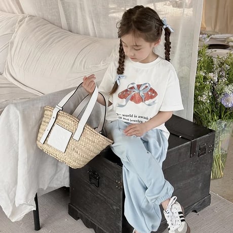 kids パステルブルーリボンブレッドtシャツ(4130)