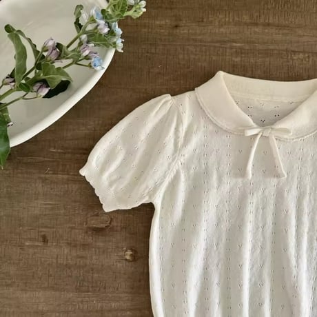 kids ice blue/ivory サマーニットアイレットブラウス(2201)