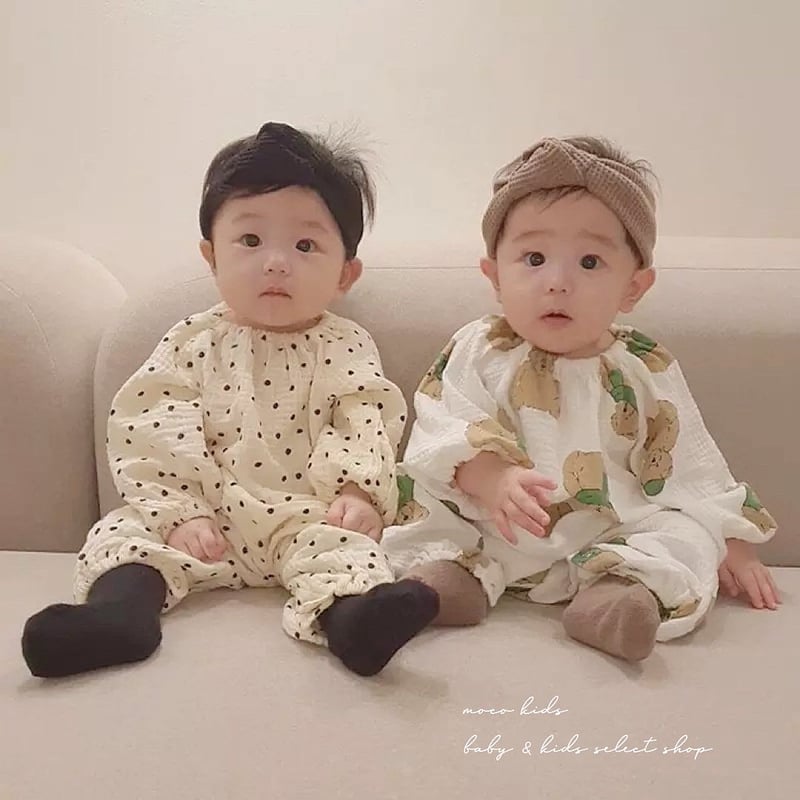 リネンくま×ドットロンパース(1920) | こどもふく moco kids