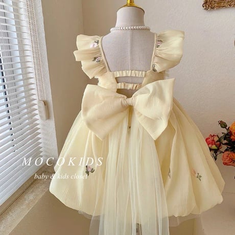 kids バックシャンフローラルロングリボンドレス(536)