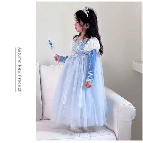 kids snow flakeスパンコールベルベットブルードレス(776)
