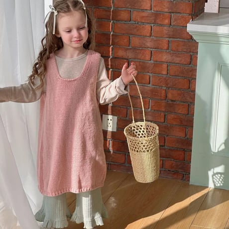 kids Spring pinkニットワンピースコーデ(4039)