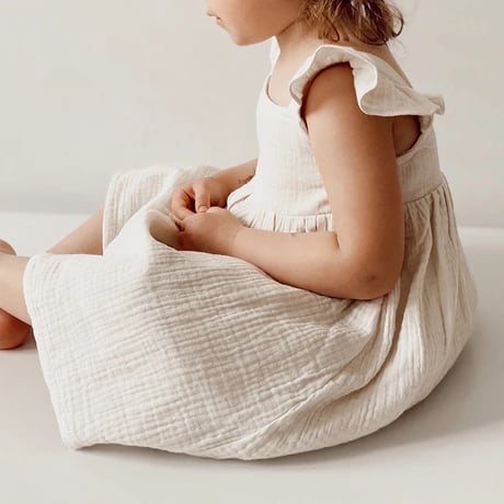 kids linen natural スクエアネックワンピース(4088)