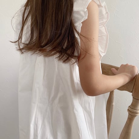 kids white/purpleショルダーフリル無地ワンピース(4153)