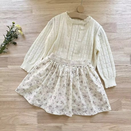momo kids cotton lace×flowerナチュラルスカート(1004)