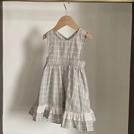 姉妹お揃いペールチェックノースリーブワンピースorスカートブルマサロペット(1395)