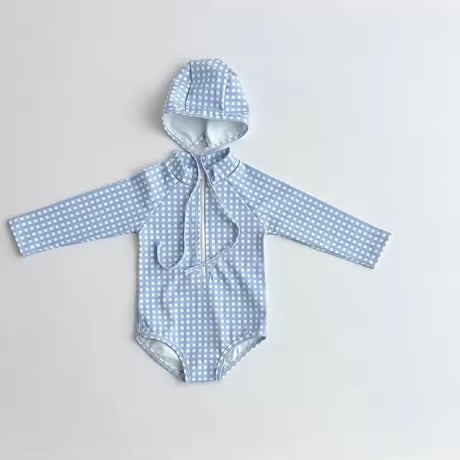 blue gingham check / cream dotラッシュガード(2095)