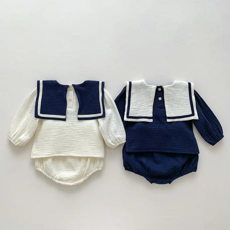リネン生地バイカラーセーターくま刺繍セットアップ(4017)