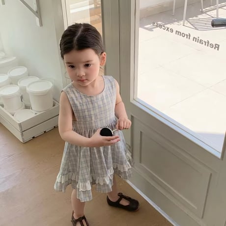 姉妹お揃いペールチェックノースリーブワンピースorスカートブルマサロペット(1395)