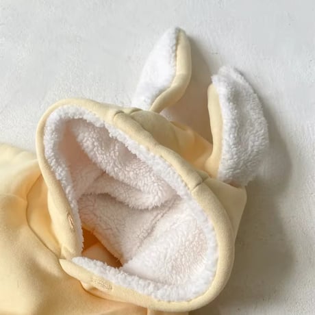 beige/yellow フリースあったかうさ耳ロンパース(820)