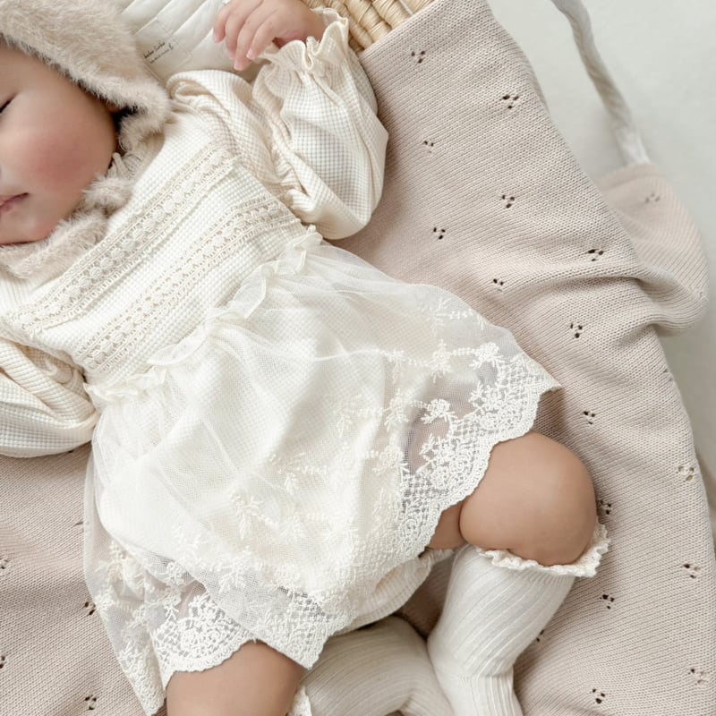 長袖or半袖キャンディスリーブワッフルレーススカートロンパース(3270