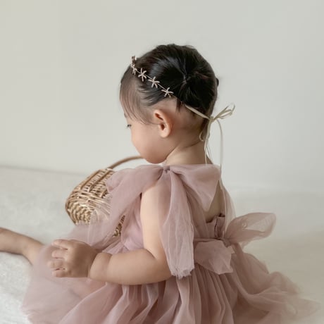 2color shoulder back ribbonチュールロンパースドレス(3354)