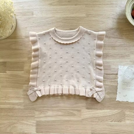 kids ivory×pinkぽこぽこニットベスト(1041)