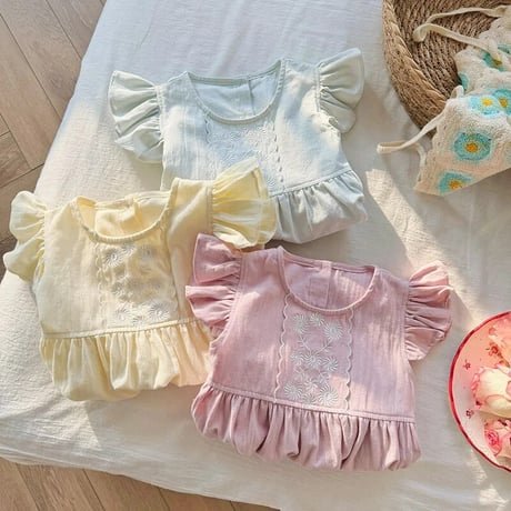 kids 3color パステルショルダーフリルワンピース(4075)