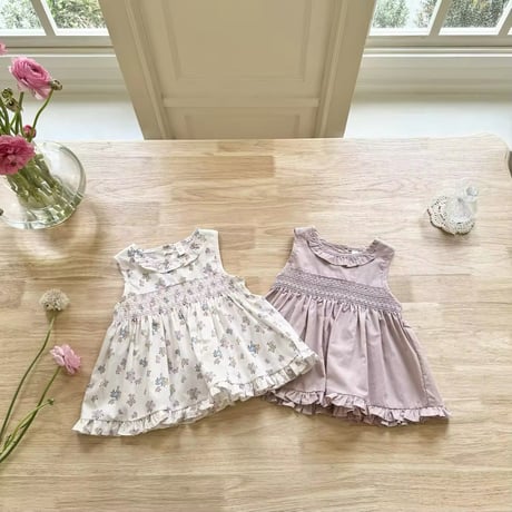 kids 2colorノースリーブシャーリング刺繍チュニックトップス(1202)